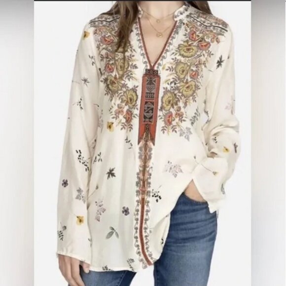 Johnny Was Bania Cupra Blouse Floral Embroidered Long Sleeve Tunic Top, Large - Picture 3 of 9